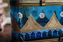 Load image into Gallery viewer, Antique Bohemian Moser Blue Glass Casket Box – Hand-Painted with Gilded Detail