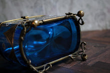 Load image into Gallery viewer, Antique Bohemian Moser Blue Glass Casket Box – Hand-Painted with Gilded Detail