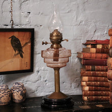 Load image into Gallery viewer, Edwardian Pink Glass Oil Lamp – Cranberry Glass & Brass, Hinks No. 2 Burner