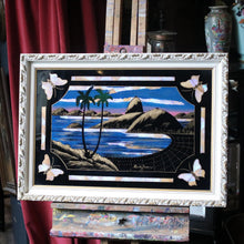 Load image into Gallery viewer, Brazilian Reverse Glass Painting - Butterfly Wing Art - Framed Tropical Landscape