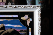 Load image into Gallery viewer, Brazilian Reverse Glass Painting - Butterfly Wing Art - Framed Tropical Landscape