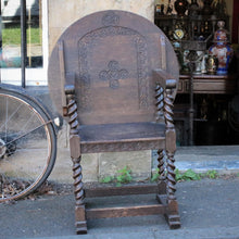 Load image into Gallery viewer, Antique Metamorphic Monks Bench / Chair / Table in Carved Oak