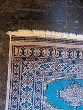 Load image into Gallery viewer, 4'3" x 2'7" - Vintage Hand Knotted Turquoise Bokhara-Style Rug – 130 x 80cm