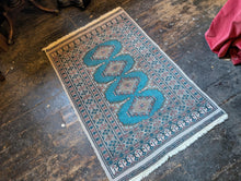 Load image into Gallery viewer, 4'3" x 2'7" - Vintage Hand Knotted Turquoise Bokhara-Style Rug – 130 x 80cm