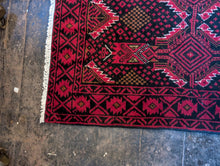 Load image into Gallery viewer, 5'9" x 2'10" - Vintage Afghan Baluch Rug – Hand-Knotted Wool, Tribal Red and Black