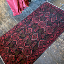 Load image into Gallery viewer, 5'9" x 2'10" - Vintage Afghan Baluch Rug – Hand-Knotted Wool, Tribal Red and Black