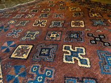 Load image into Gallery viewer, 6'4" x 4'4" - Antique Hand Knotted Wool Tribal Afshar Rug – Reds & Indigo Blues - 194cm x 132cm