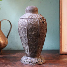 Load image into Gallery viewer, Ornate Antique South Asian Bronze Lidded Jar with Floral Relief and Hinged Lock