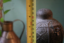 Load image into Gallery viewer, Ornate Antique South Asian Bronze Lidded Jar with Floral Relief and Hinged Lock