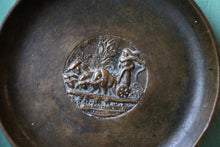 Load image into Gallery viewer, Small Antique Cast Brpnze Dish with Plough Scene Relief – 6"