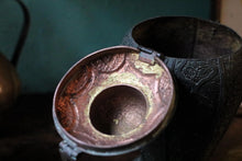 Load image into Gallery viewer, Ornate Antique South Asian Bronze Lidded Jar with Floral Relief and Hinged Lock