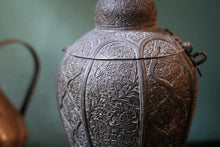 Load image into Gallery viewer, Ornate Antique South Asian Bronze Lidded Jar with Floral Relief and Hinged Lock