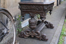 Load image into Gallery viewer, Antique C.1850 Hand-Carved Table with Mythical Sea Creatures – 97.5 x 69.5 x 57cm