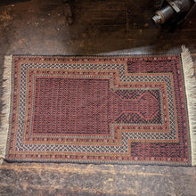 Load image into Gallery viewer, 5'5" x 2'9.5" - Vintage Afghan Balouch Wool Prayer Rug | Deep Red & Black Tones - 90 x 166 cm