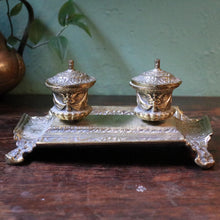 Load image into Gallery viewer, Ornate Antique Victorian Brass Double Inkwell