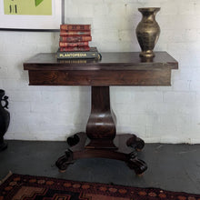 Load image into Gallery viewer, Antique Georgian Regency Rosewood Foldover Card Table on Scroll Feet - C.1830