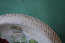 Load image into Gallery viewer, Antique Floral Charger Plate – Hand Painted Roses with Basketweave Rim (12")