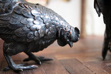 Load image into Gallery viewer, Antique Japanese Bronze Rooster & Hen – Meiji-Era Poultry Pair