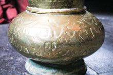 Load image into Gallery viewer, Antique Indian Brass Jardinière – Hand-Tooled with Figural Motifs – 26cm Tall