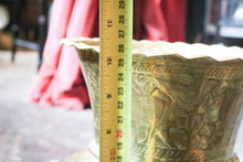Load image into Gallery viewer, Antique Indian Brass Jardinière – Hand-Tooled with Figural Motifs – 26cm Tall