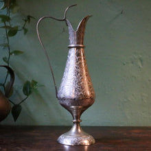 Load image into Gallery viewer, Vintage Indian Engraved Brass Ewer with Long Handle – Etched Floral Design, 11.5"