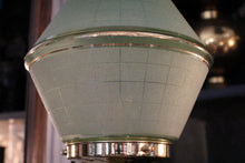 Load image into Gallery viewer, Tall Brass Column Lamp with Pale Green Deco Shade – c.1930s