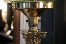 Load image into Gallery viewer, Tall Brass Column Lamp with Pale Green Deco Shade – c.1930s