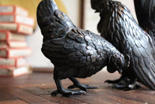 Load image into Gallery viewer, Antique Japanese Bronze Rooster & Hen – Meiji-Era Poultry Pair