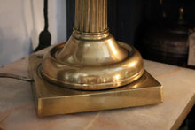 Load image into Gallery viewer, Tall Brass Column Lamp with Pale Green Deco Shade – c.1930s