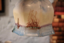 Load image into Gallery viewer, Antique Hand-Painted Opaline Glass Pendant Light – Sailing Boat & Windmill Scene, c.1920s