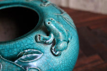 Load image into Gallery viewer, Antique Chinese Turquoise Crackle Glaze Jar with Frogs & Lizards – Handcrafted Ceramic