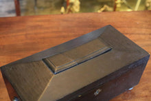 Load image into Gallery viewer, Antique Georgian Ebonised Tea Caddy with Lion Mask Handles – 19th Century Black Wooden Tea Box