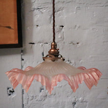 Load image into Gallery viewer, Antique Frilled Glass Pendant Light with Pink Ruffled Edge