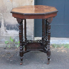 Load image into Gallery viewer, Victorian Aesthetic Movement Octagonal Inlaid Occasional Table on Castors – Pierced Gallery Undertier