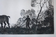 Load image into Gallery viewer, Early 20th.C Drypoint Etching of Plough Team at Dusk – Framed & Mounted