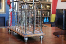 Load image into Gallery viewer, Edwardian Wirework Magazine / Newspaper Rack on Oak Base – Carry Handle – c.1905–15