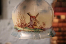 Load image into Gallery viewer, Antique Hand-Painted Opaline Glass Pendant Light – Sailing Boat & Windmill Scene, c.1920s