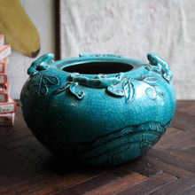 Load image into Gallery viewer, Antique Chinese Turquoise Crackle Glaze Jar with Frogs & Lizards – Handcrafted Ceramic