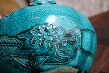 Load image into Gallery viewer, Antique Chinese Turquoise Crackle Glaze Jar with Frogs & Lizards – Handcrafted Ceramic