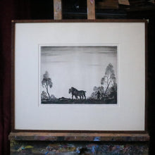 Load image into Gallery viewer, Early 20th.C Drypoint Etching of Plough Team at Dusk – Framed & Mounted