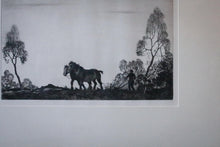 Load image into Gallery viewer, Early 20th.C Drypoint Etching of Plough Team at Dusk – Framed & Mounted