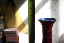 Load image into Gallery viewer, Carved Red Cinnabar-Style Vase With Blue Enamel Lining, Mid-20th Century