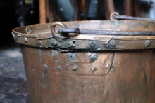 Load image into Gallery viewer, Victorian Hand-Riveted Copper Cauldron with Iron Swing Handle – 39cm Ø