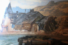 Load image into Gallery viewer, Vintage C.1940 Alpine Village Watercolour in Gilt Frame, 96.5cm x 52cm
