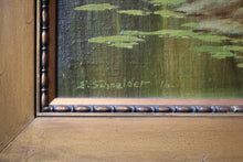 Load image into Gallery viewer, Woodland Stream With Lilies — Signed “E. Schneider, ’10” — Antique Oil On Board In Original Gilt Frame — 75 x 65 cm