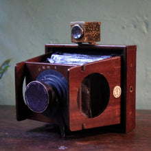 Load image into Gallery viewer, Victorian Quarter-Plate Mahogany Hand Camera Outfit with Brilliant Finder — 3 Dark Slides & Leather Case