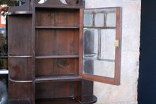 Load image into Gallery viewer, Arts & Crafts Oak Wall Cabinet With Glazed Door And Brass-Gallery Side Shelves, Shaped Backboard, C.1900 (50 × 67 cm)