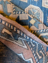 Load image into Gallery viewer, 7'7" x 4'6" - Vintage Anatolian (Oushak) Tribal Hand-Knotted Wool Rug - Dusty Blue & Rose - 232 x 136 cm