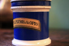 Load image into Gallery viewer, Antique Blue and White Apothecary Opium Jar – “Pil. Plumb.Cu Opio” – 19th Century Chemist Pot