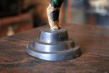 Load image into Gallery viewer, 1920s Art Deco Bronze Figure – Dancing Lady Holding Globe – Cold-Painted in Green and Gold – 51 cm